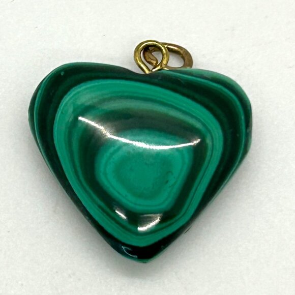 Gold-tone Bow Brooch Dangling Green Malachite Heart Pendant Sweetheart Valentine - Picture 8 of 16